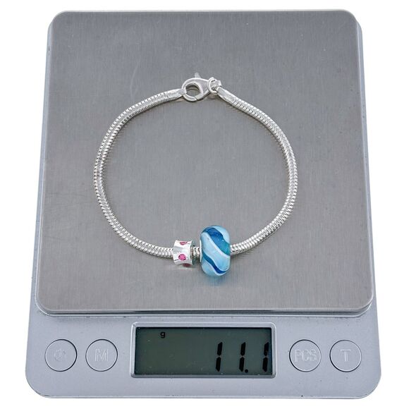 Vintage Italy IBB Sterling Silver 925 Blue Glass Pink Charm Bracelet 7.5" - Picture 4 of 7